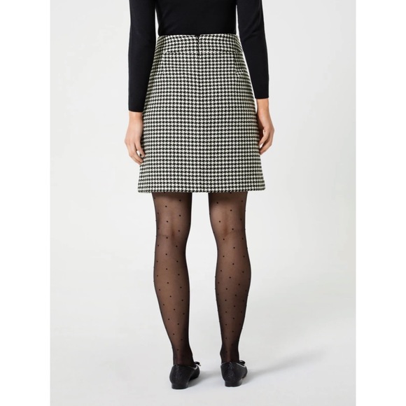 REVIEW 'Wanda' Black White Houndstooth Tweed Knit Skirt w Patch Pockets Size 12 - Picture 3 of 11